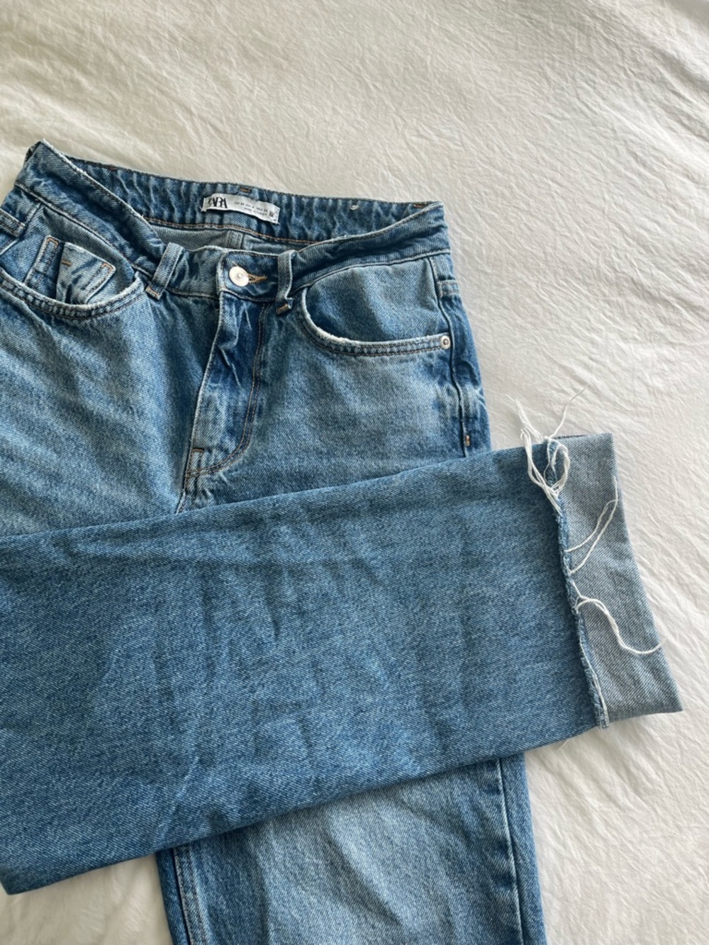 Zara Light Blue High-Rise Straight Leg Jeans